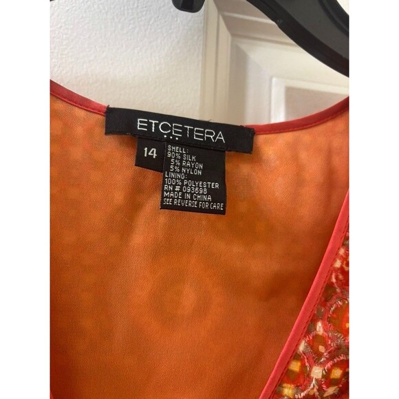 Etcetera Silk Sleeveless Blouse Size 14 orange abstract pattern v neck - Picture 2 of 10